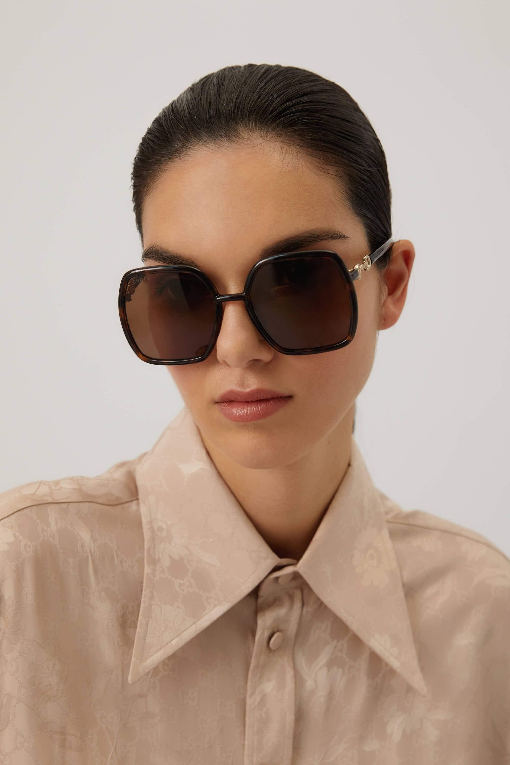 Gucci Hexagonal Havana Sunglasses With Horsebit Detail in Brown Lyst