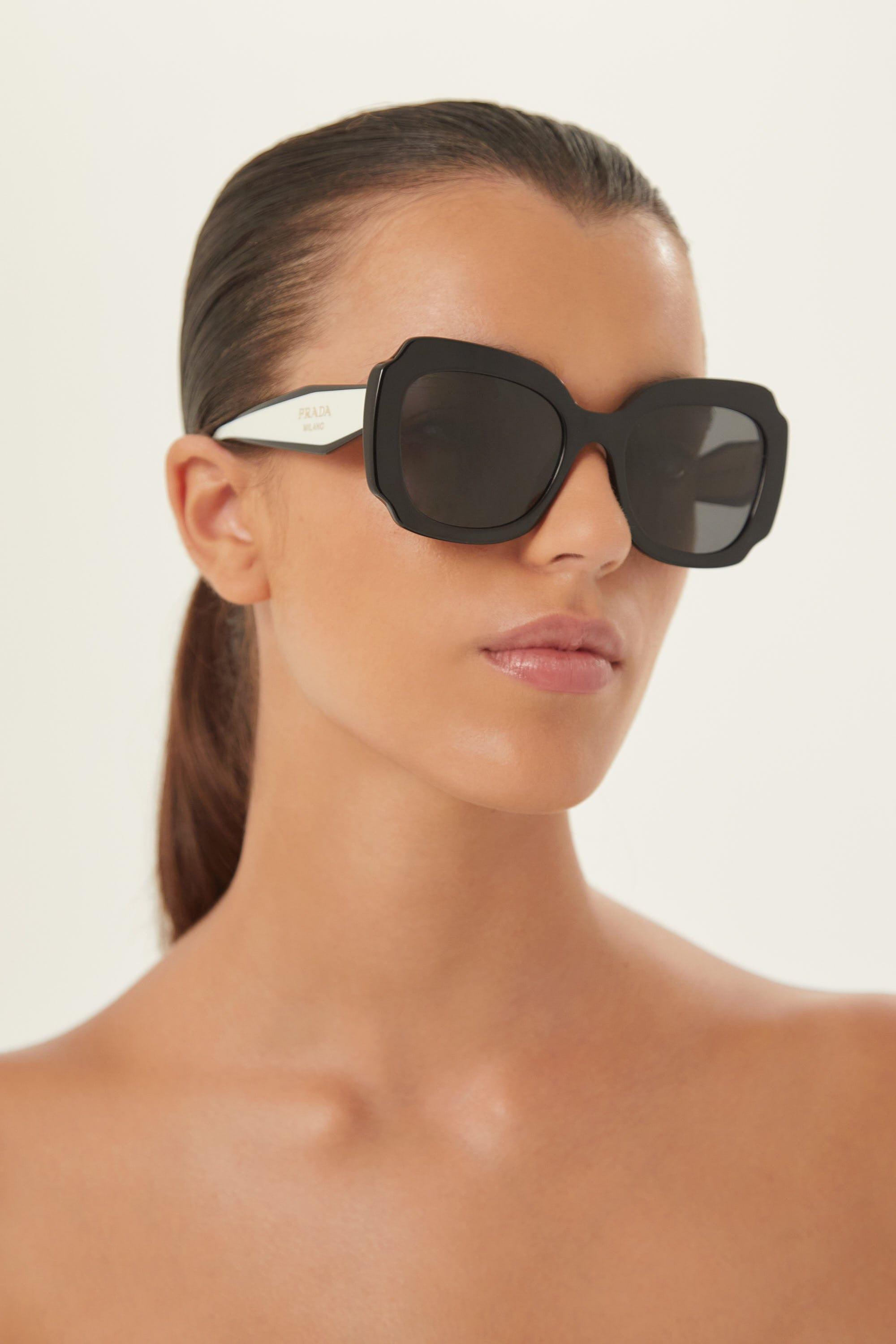 Prada Butterfly Black And White Sunglasses in Brown | Lyst