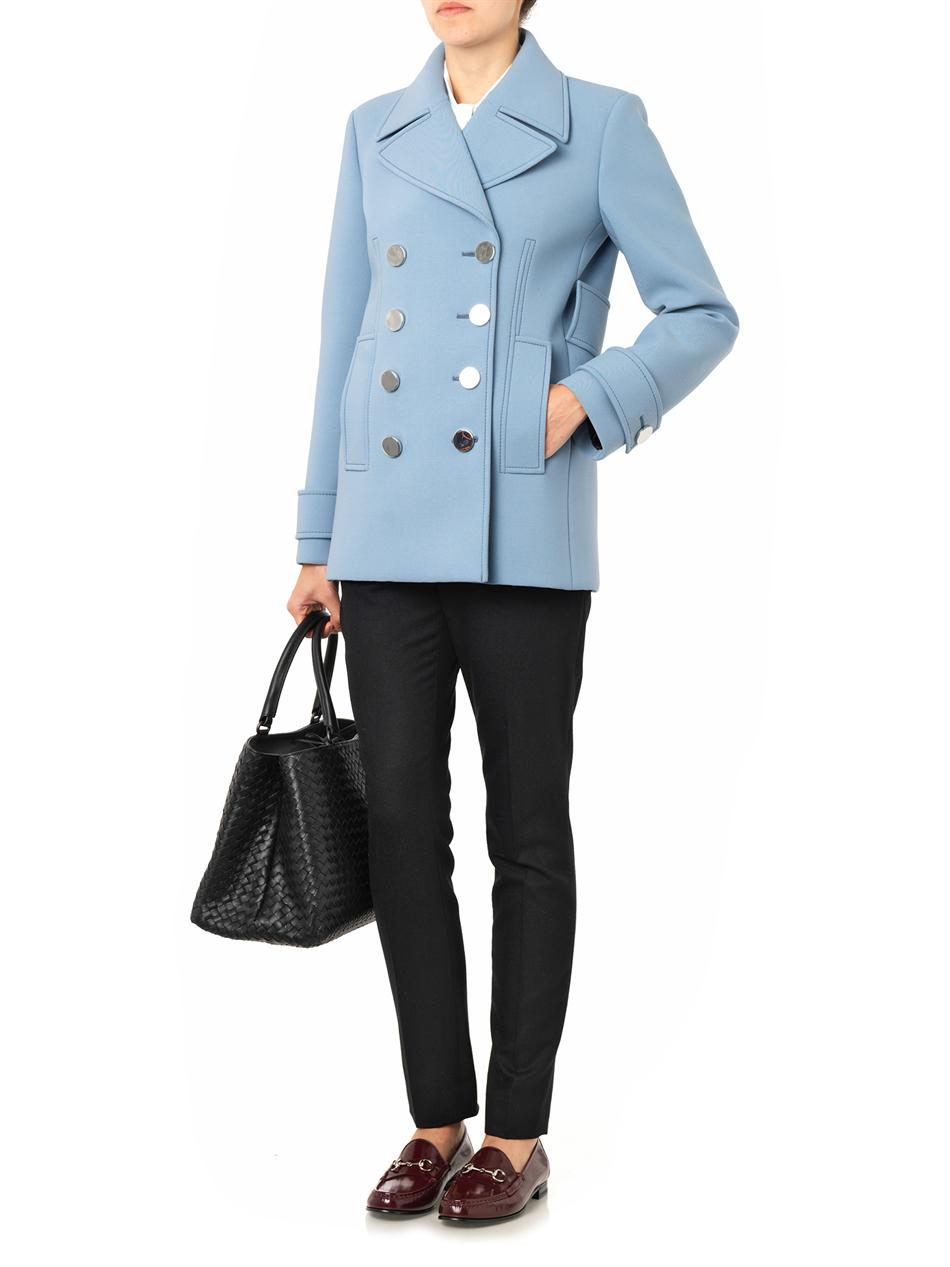 Gucci Neoprenewool Pea Coat in Blue | Lyst