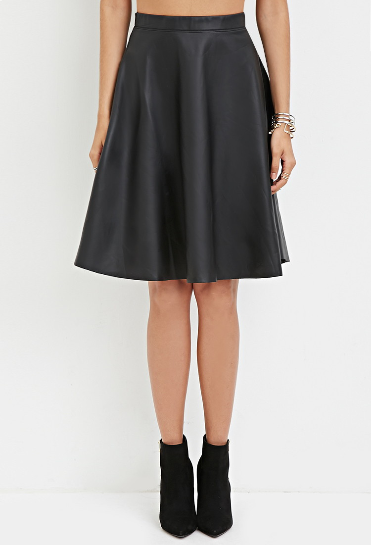 Forever 21 Faux Leather A-line Skirt in Black | Lyst