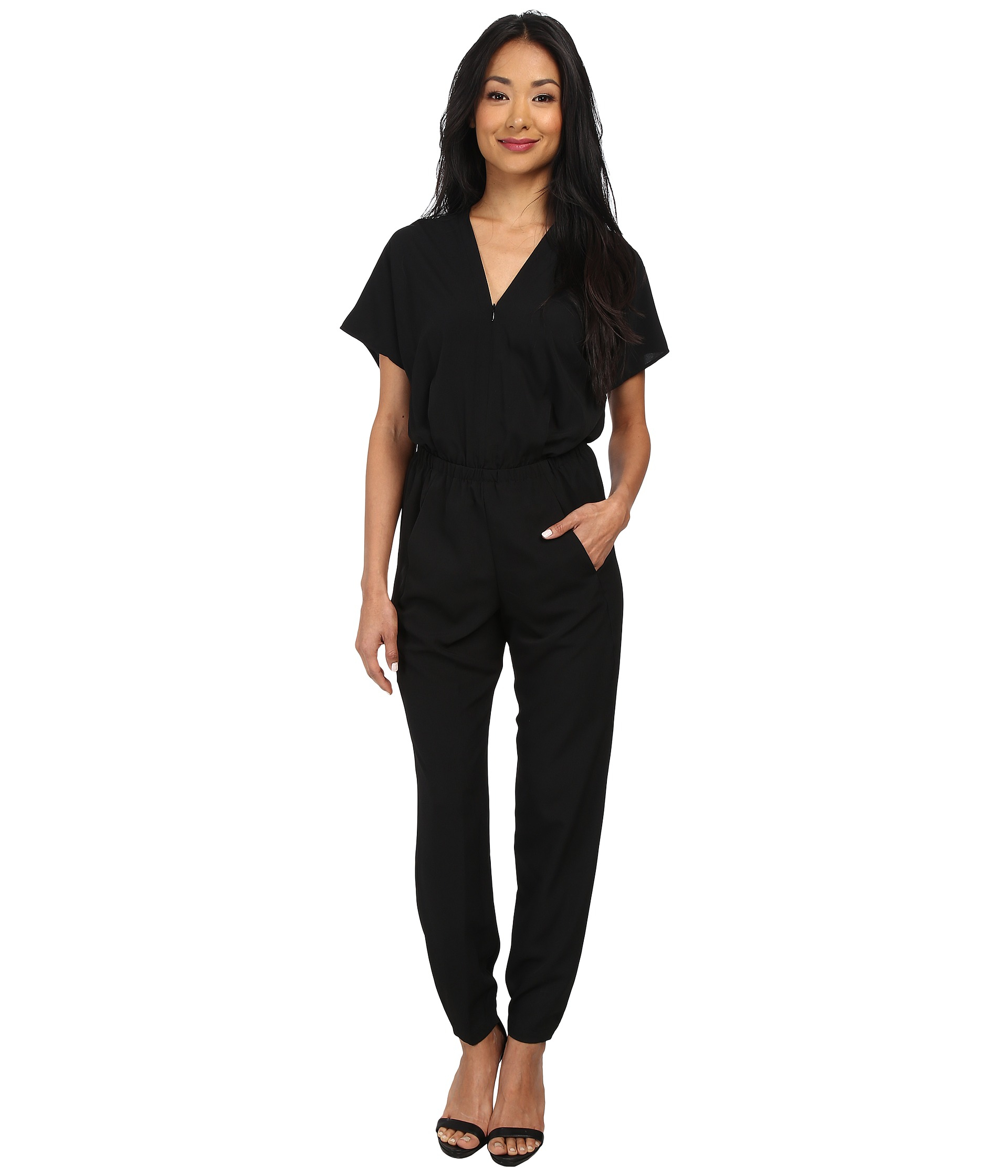 black jumpsuit v neck