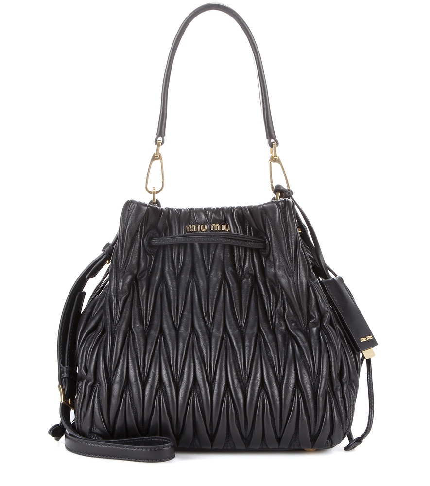 Miu Miu Matelassé Leather Bucket Bag in Black - Lyst