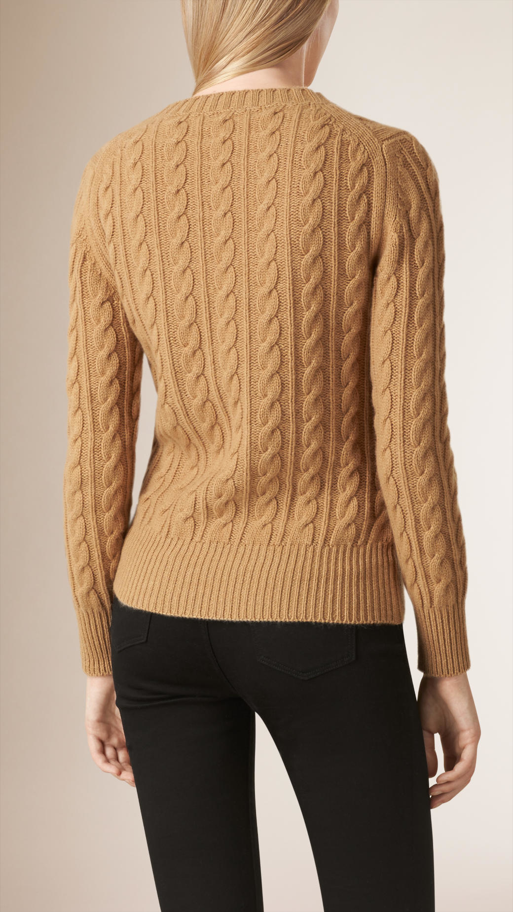 Lyst - Burberry Cable Knit Wool Cashmere Sweater Camel in Natural