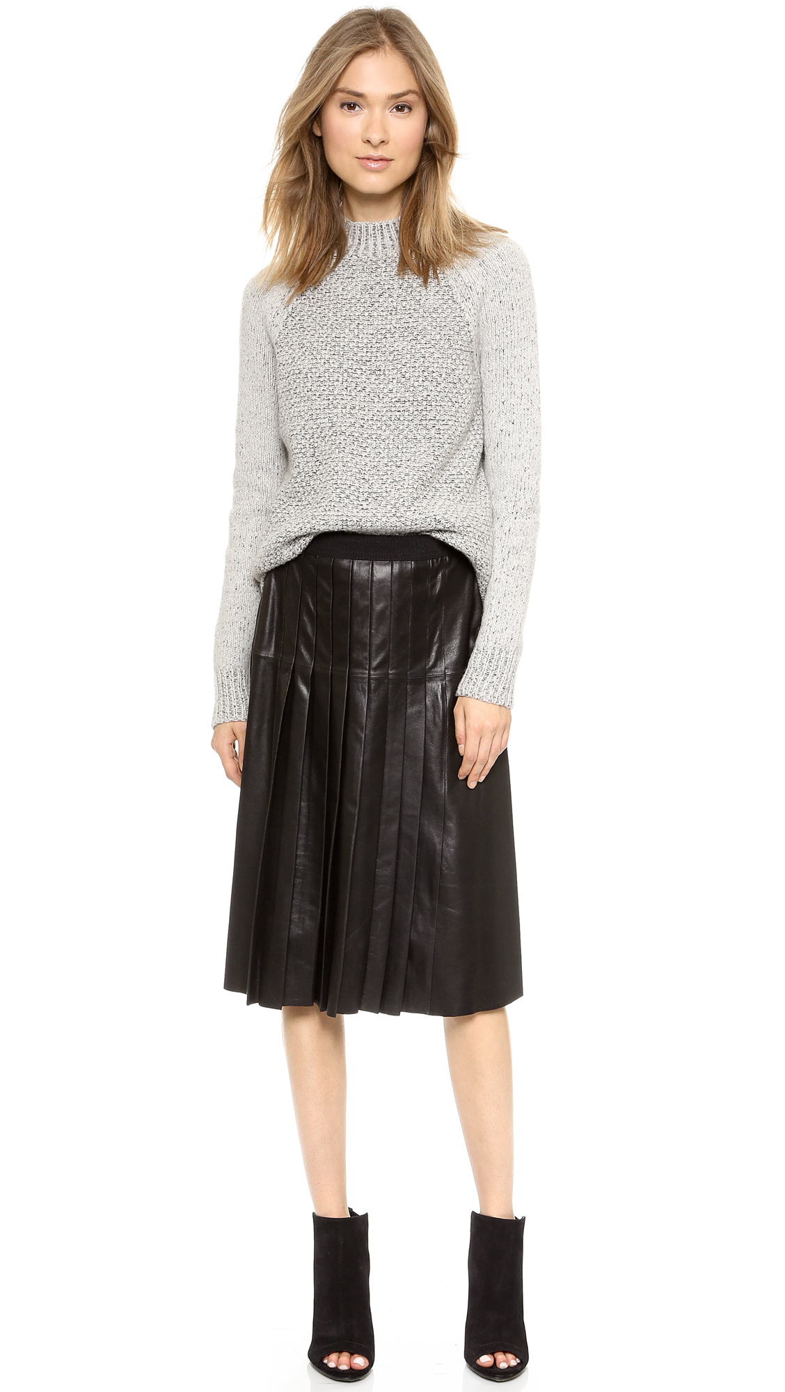 Vince Leather Pleated Skirt Black In Black Lyst 