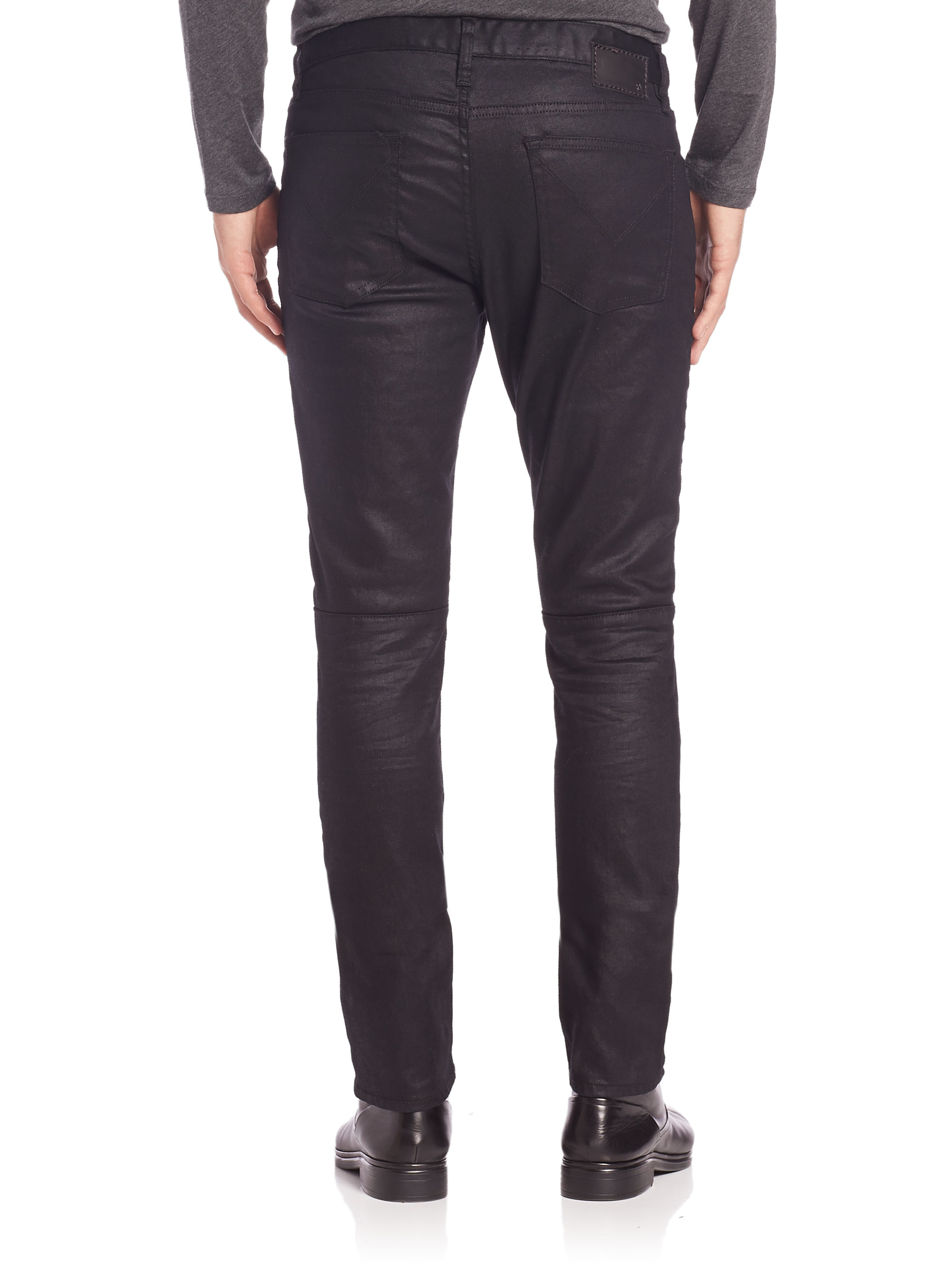 John Varvatos Slimfit Coated Motorcycle Jeans in Black for Men Lyst