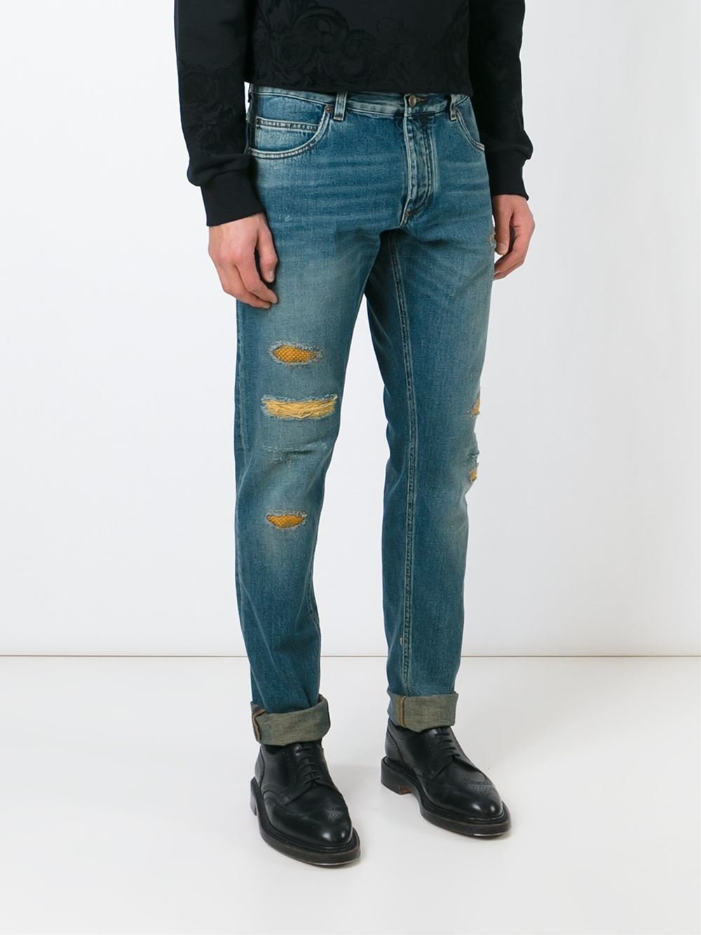 Dolce & Gabbana Denim Ripped Tapered Jeans in Blue for Men - Lyst