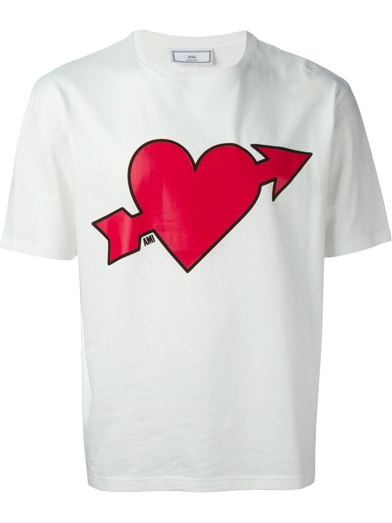 Ami Heart Print T-shirt in White | Lyst