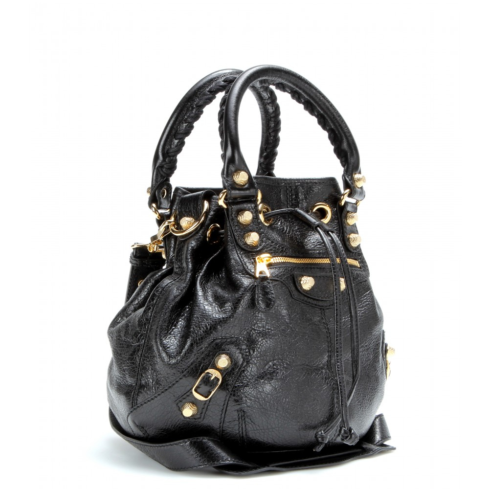 Balenciaga Giant Mini Pompon Leather Shoulder Bag in Black - Lyst