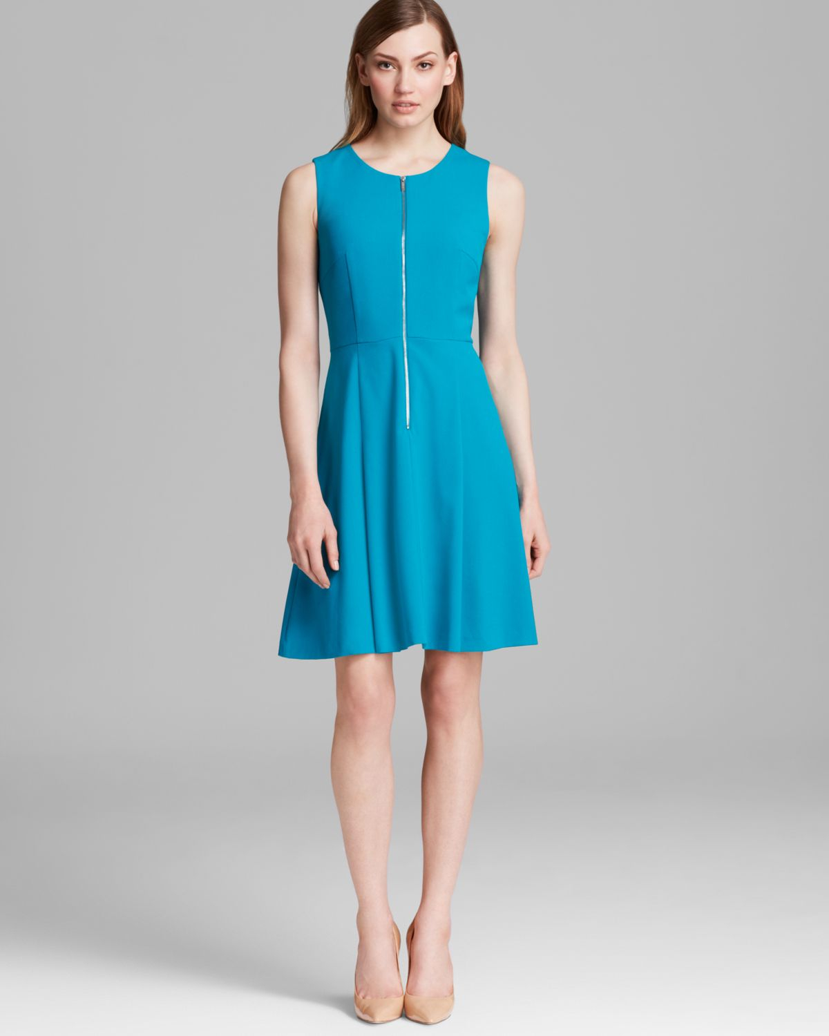 Lyst - Calvin Klein Zip Front Fit and Flare Dress in Blue