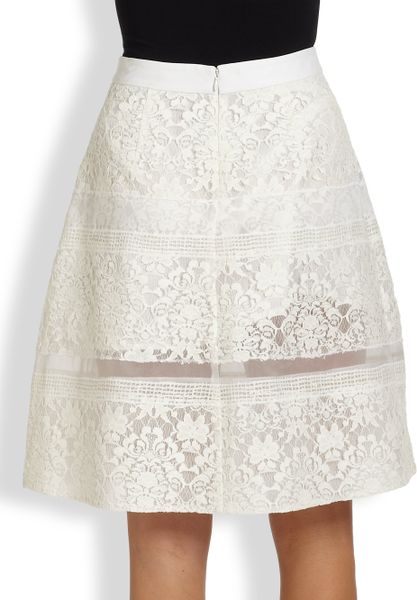 Rebecca Taylor Pleated Lace Skirt in White (CHALK) | Lyst