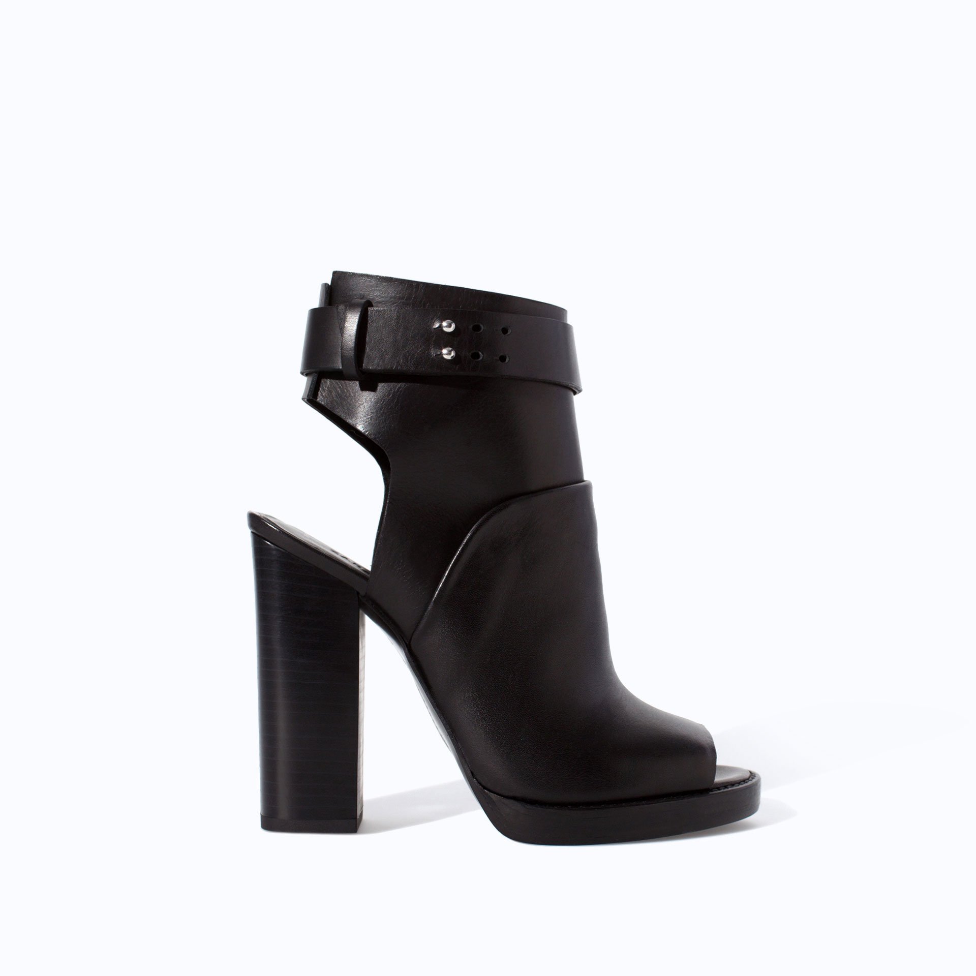 Zara Leather High Heel Peep Toe Ankle Boot in Black | Lyst