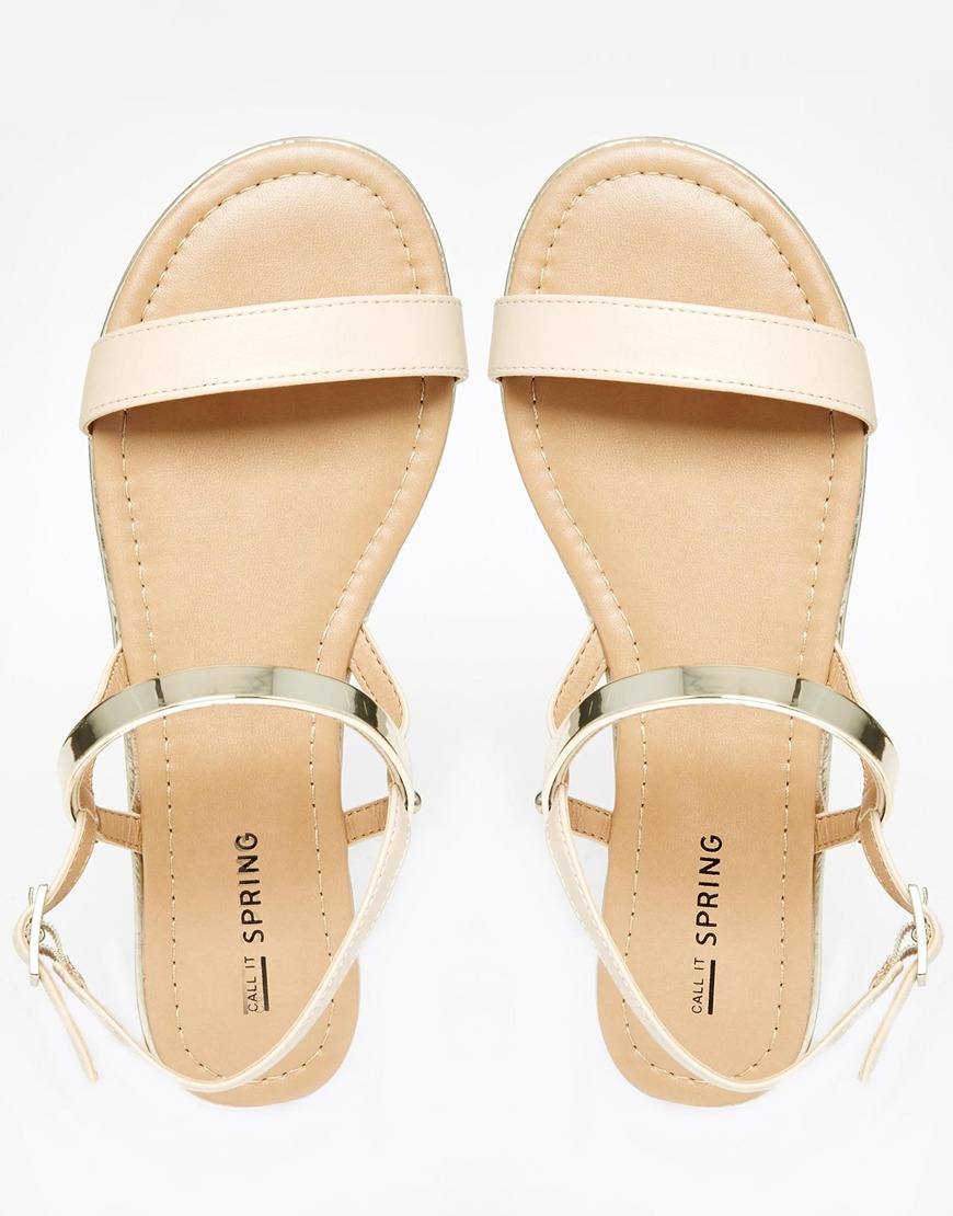 Call It Spring Gligodien Nude Double Strap Flat Sandals in Natural - Lyst