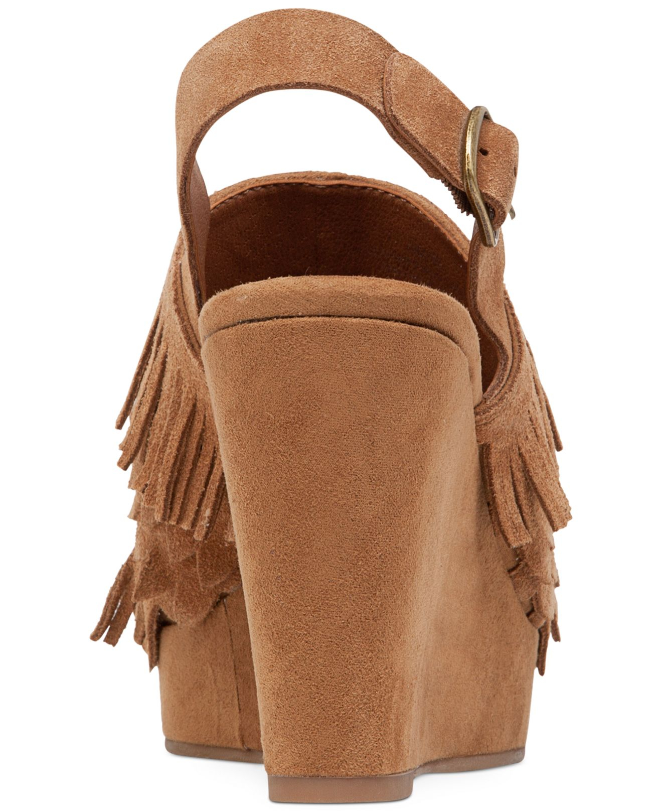 Lucky Brand Jeena Fringe Platform Wedge Sandals in Natural Lyst