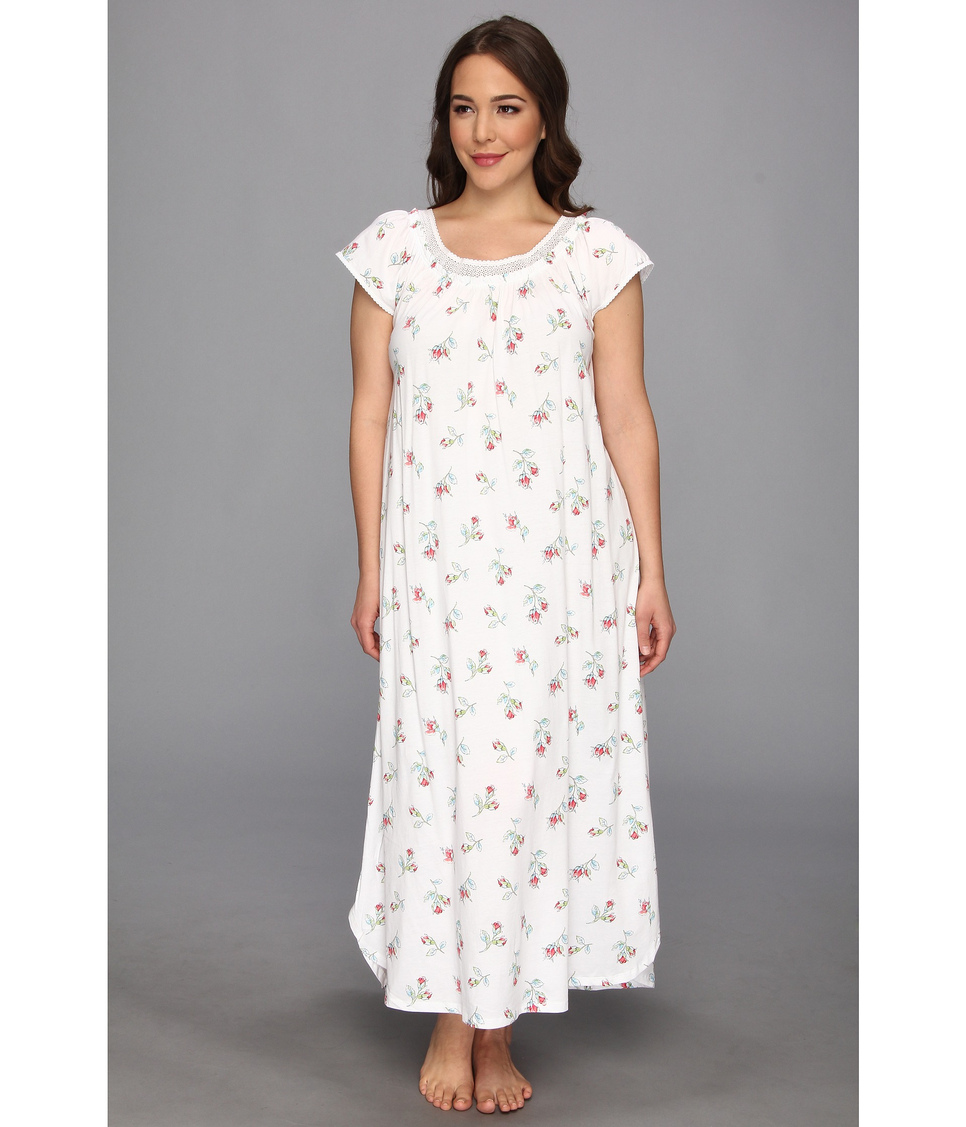 Carole Hochman Plus Size Whistful Rosebuds Long Nightgown in White