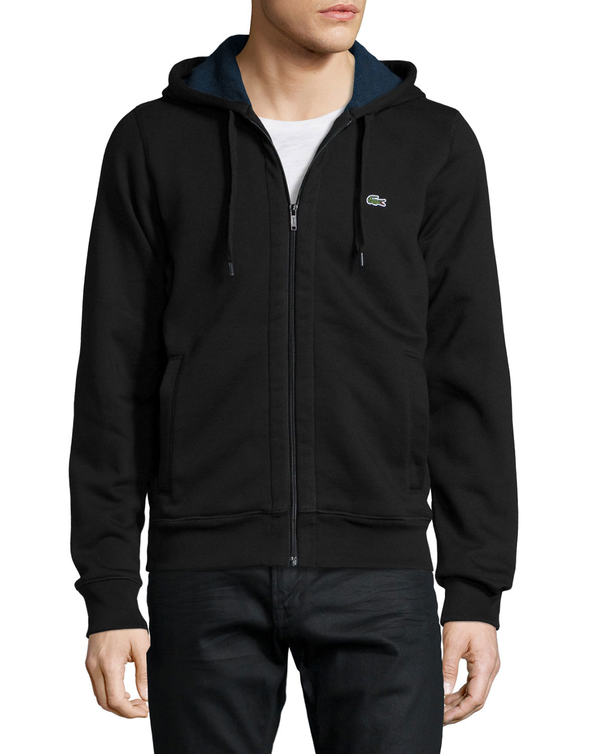 lacoste black zip up hoodie