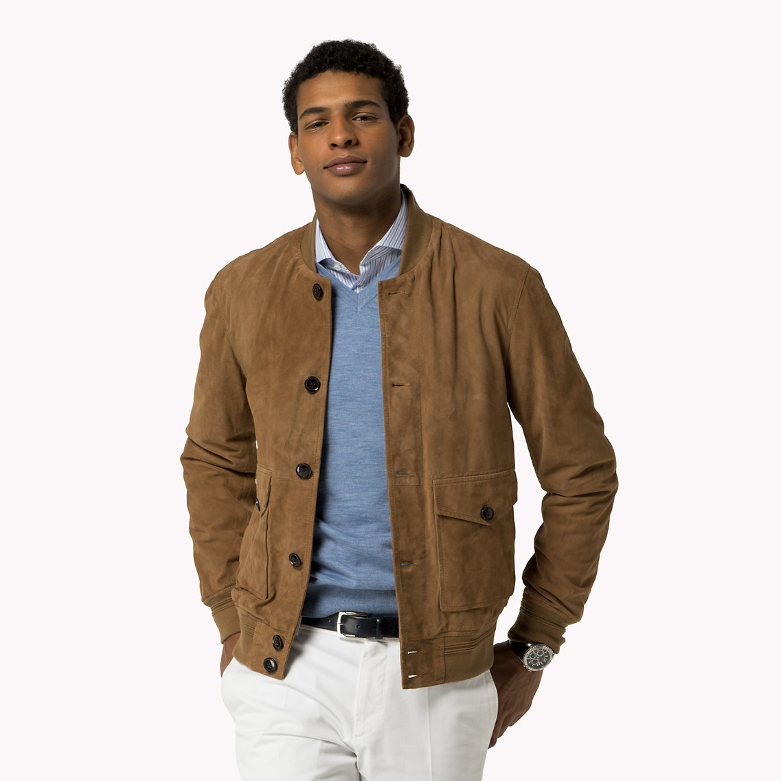 Suede Bomber Jacket in Brown for Men - Lyst