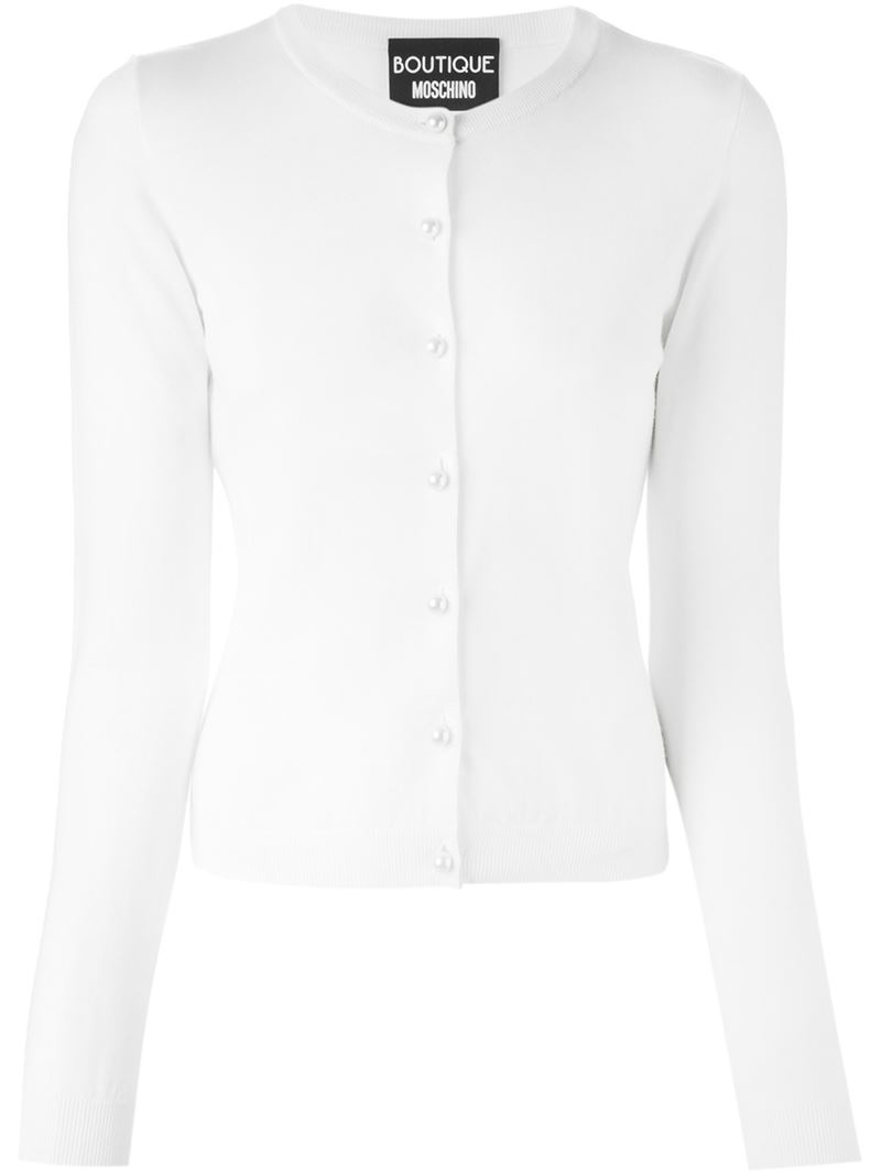white cardigan pearl buttons