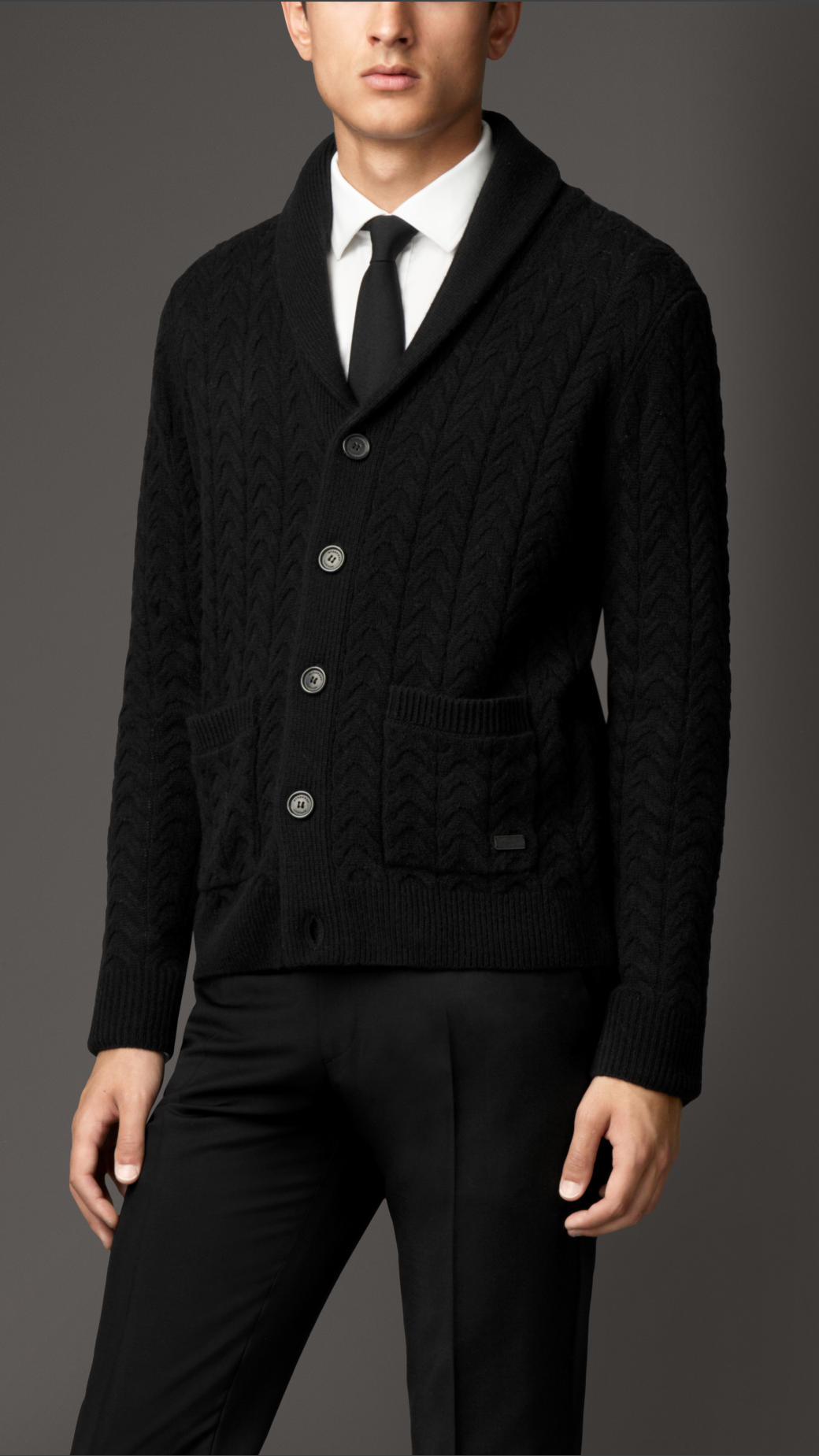 Burberry Aran Knit Wool Cashmere Cardigan in Black for Men - Lyst