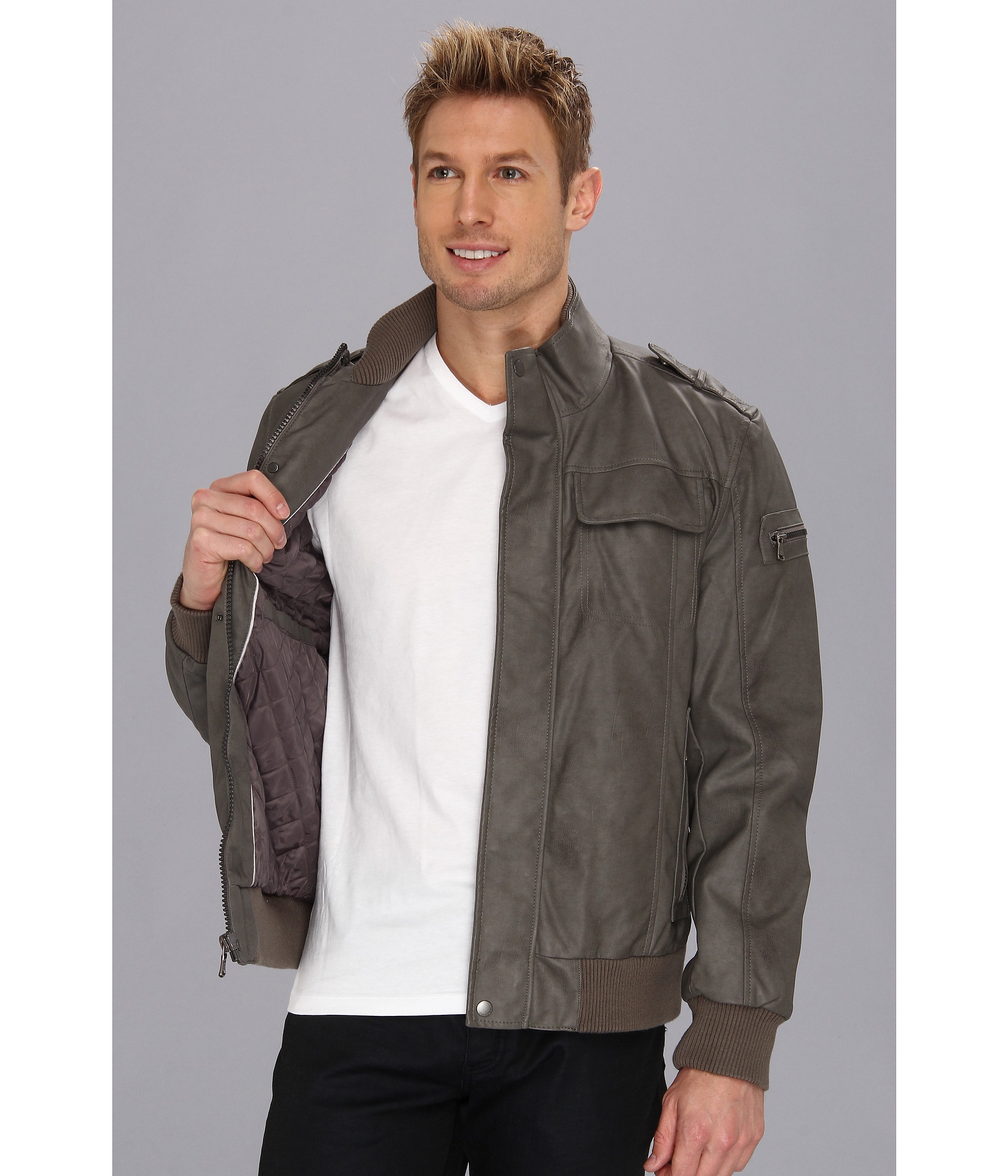 calvin klein faux leather bomber jacket