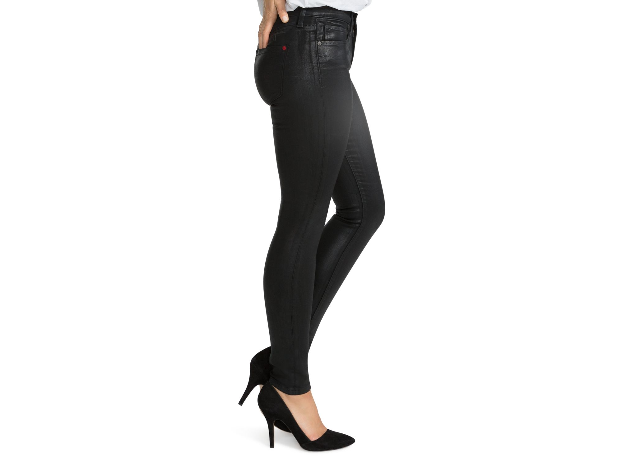 Lyst Spanx Spanx® Denim Coated Skinny Jeans In Black Laquer in Black
