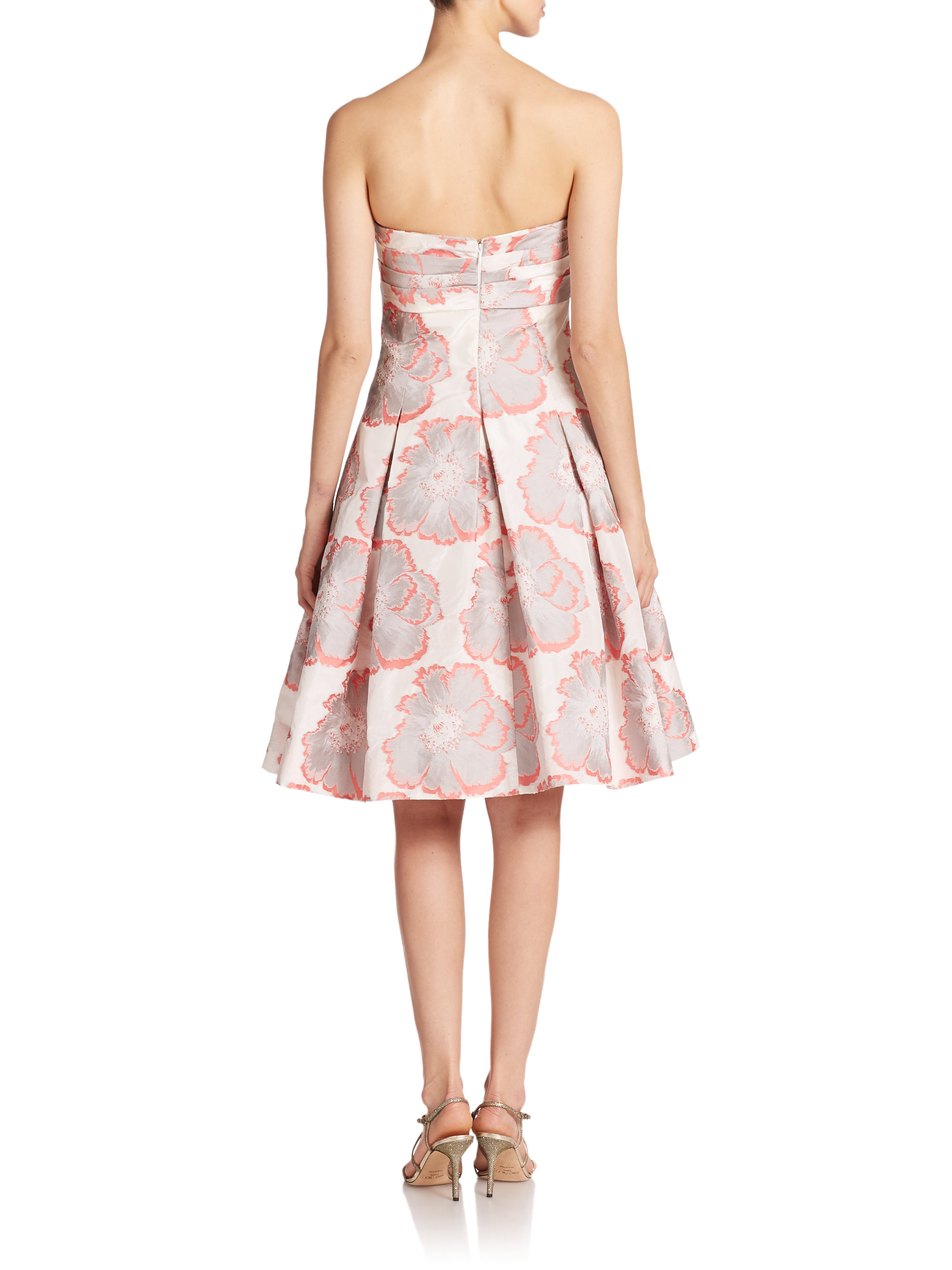 Aidan Mattox Floral-print Strapless Jacquard Party Dress in Pink - Lyst