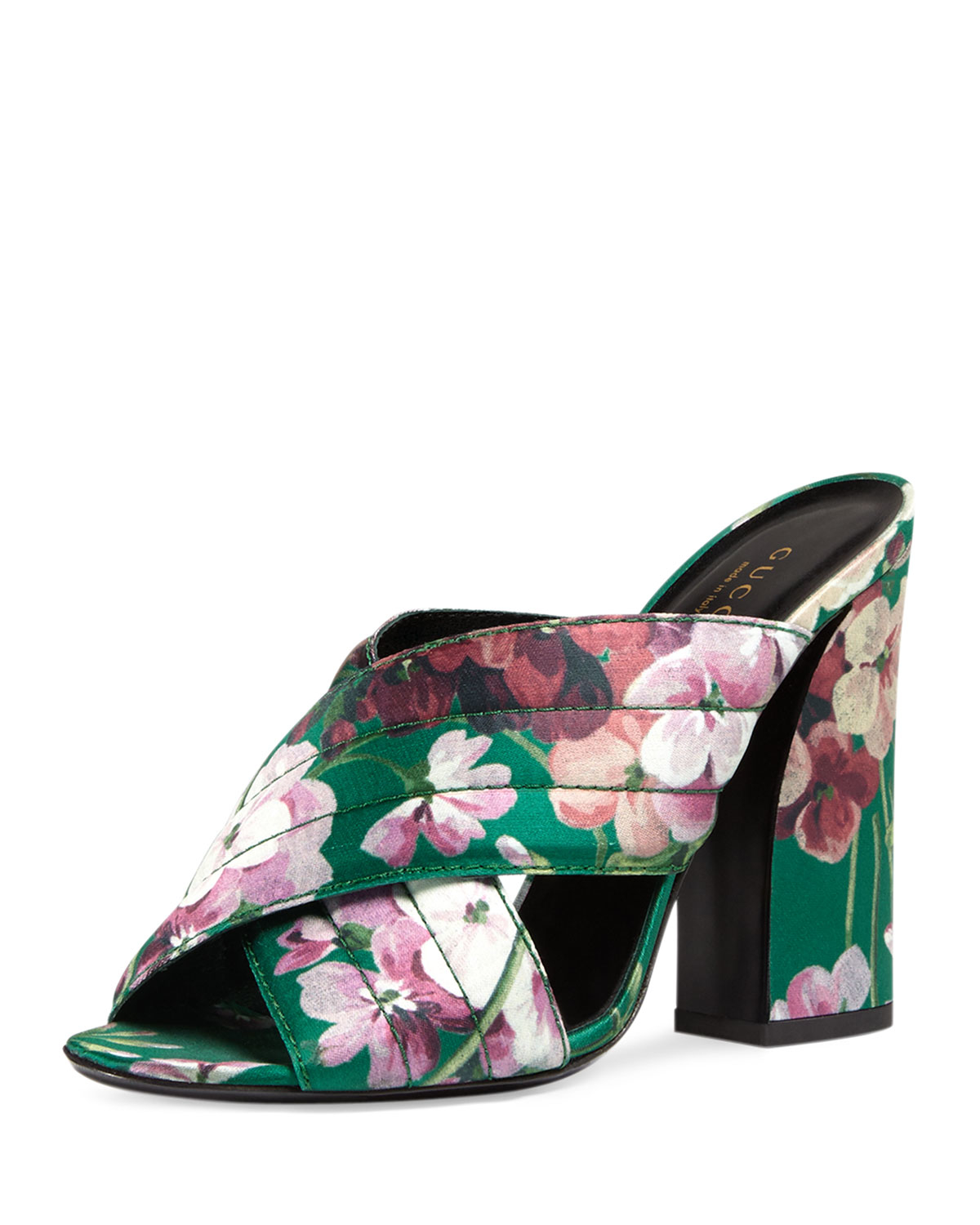  Gucci  Webby Satin Floral Print Sandals  in Green Lyst