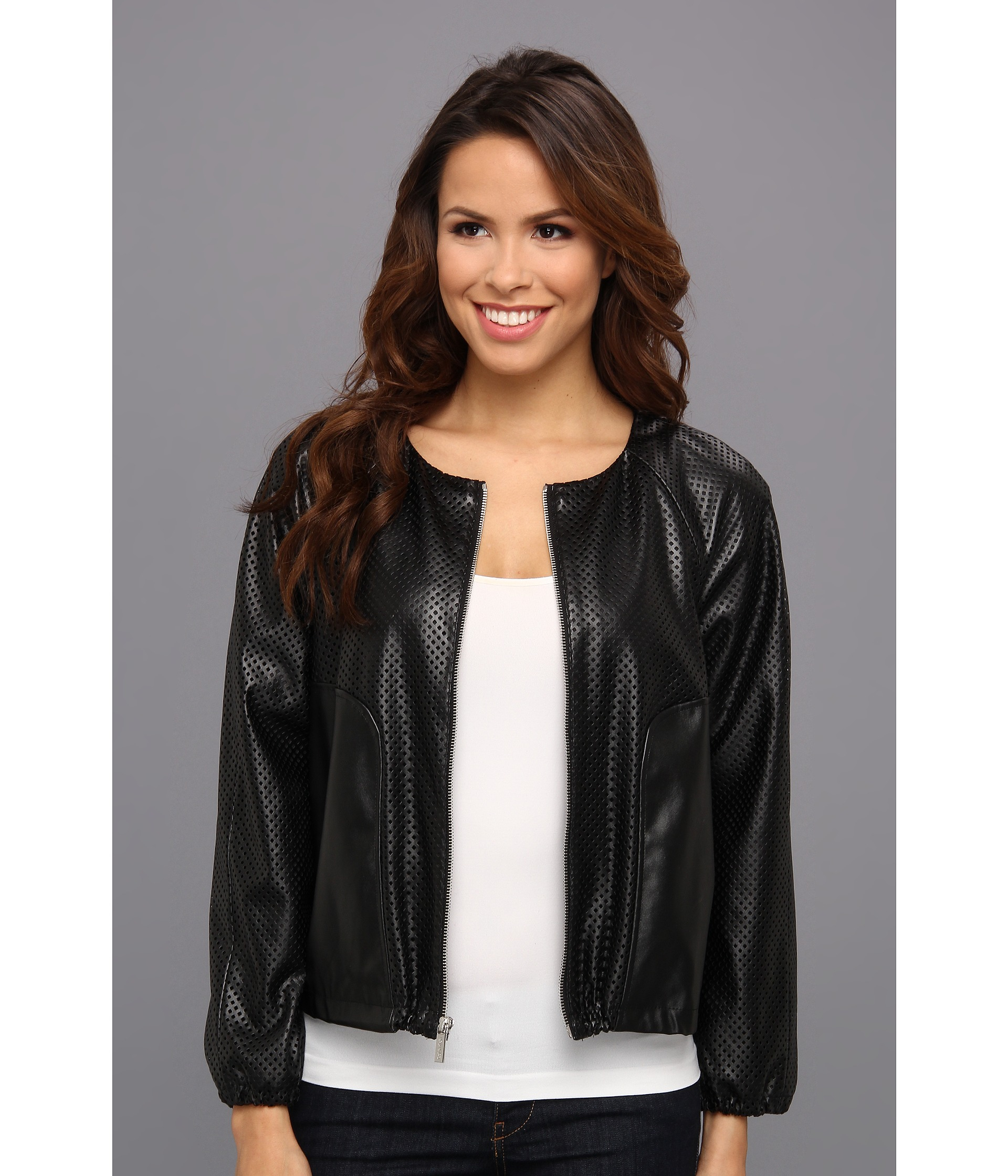 Calvin klein Perforated Polyurethane Bomber Jacket in Black Lyst