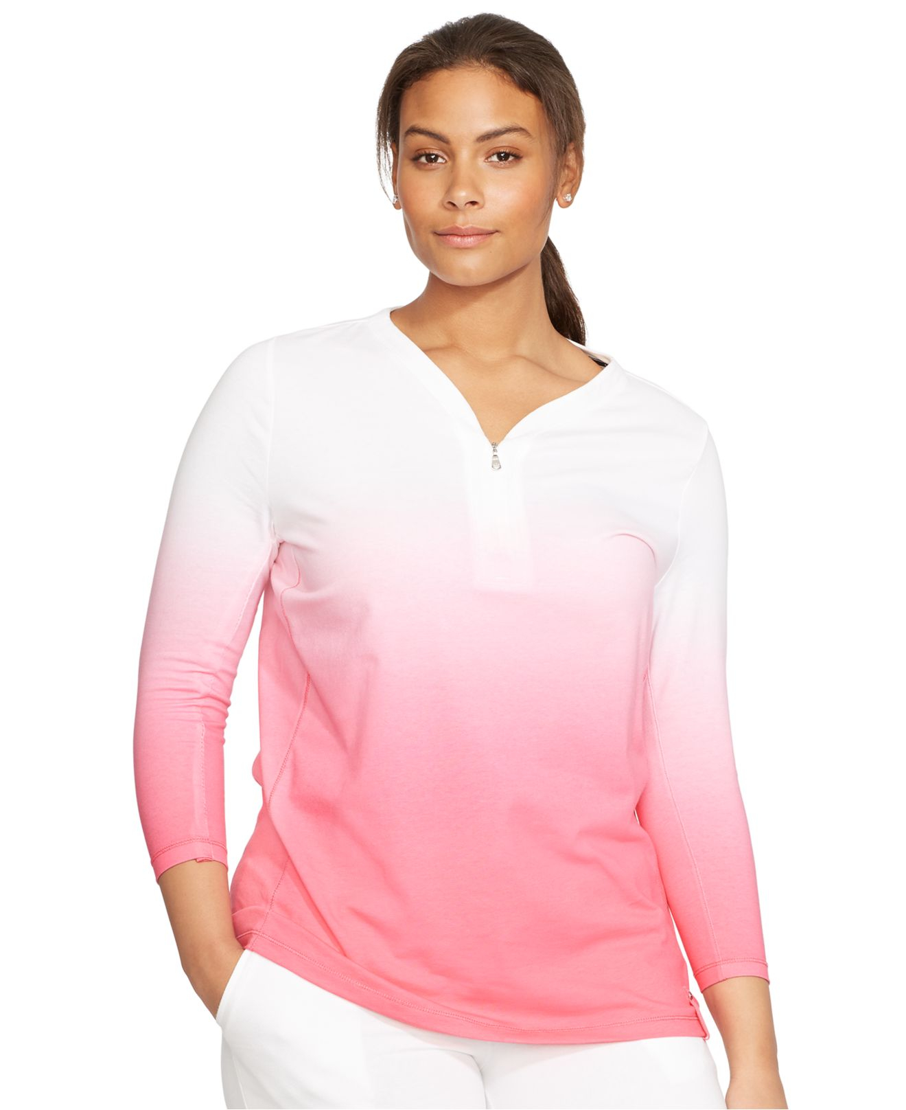 Lauren by Ralph Lauren Plus Size Ombré Half-Zip Shirt in Pink | Lyst