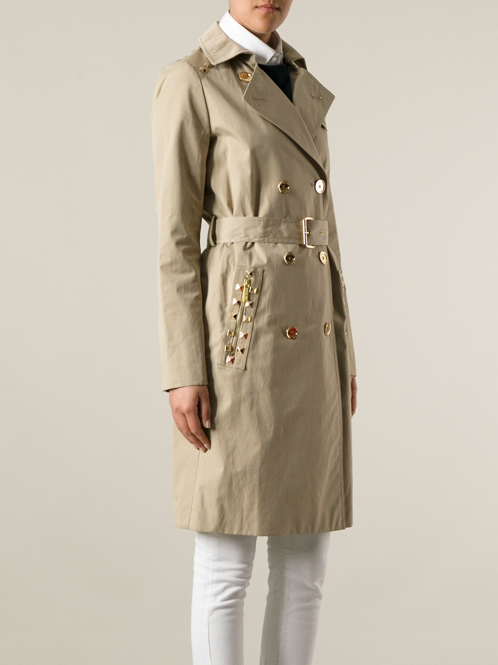 MICHAEL Michael Kors Studded Trench Coat in Natural - Lyst