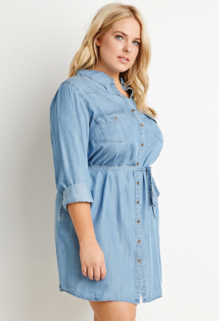 Lyst - Forever 21 Plus Size Belted Chambray Shirt Dress You've Been ...