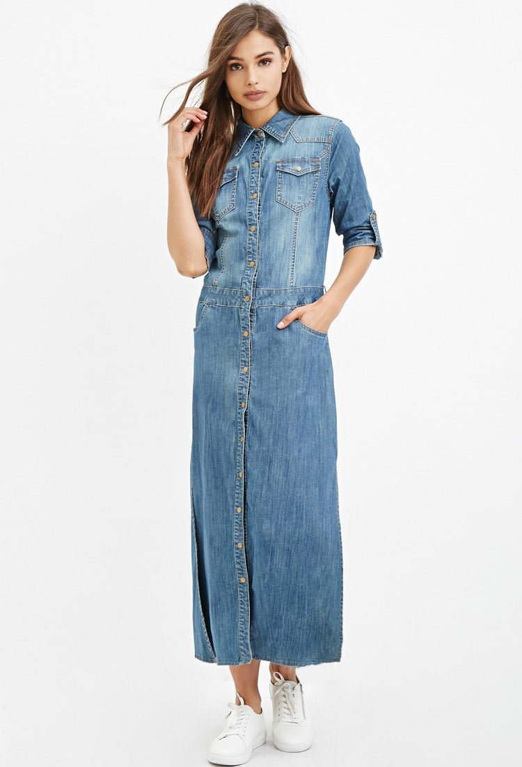 Forever 21 Denim Maxi Shirt Dress in 