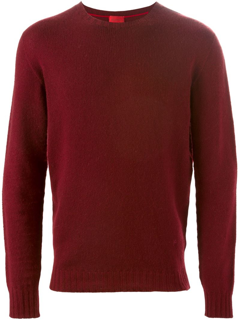 Isaia Crew Neck Sweater in Red for Men - Lyst