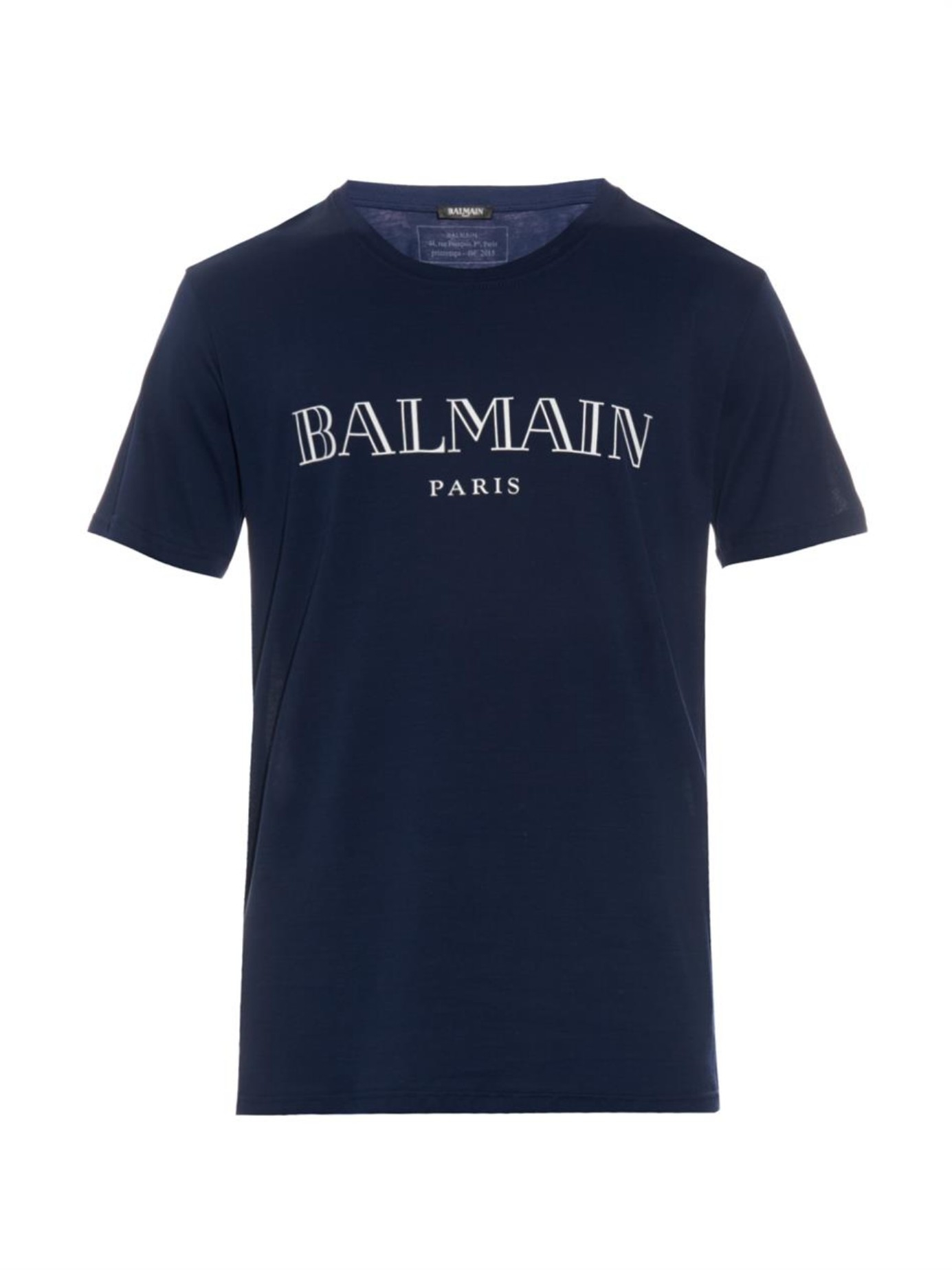 Balmain Logo-Print Cotton-Jersey T-Shirt in Navy (Blue) for Men | Lyst