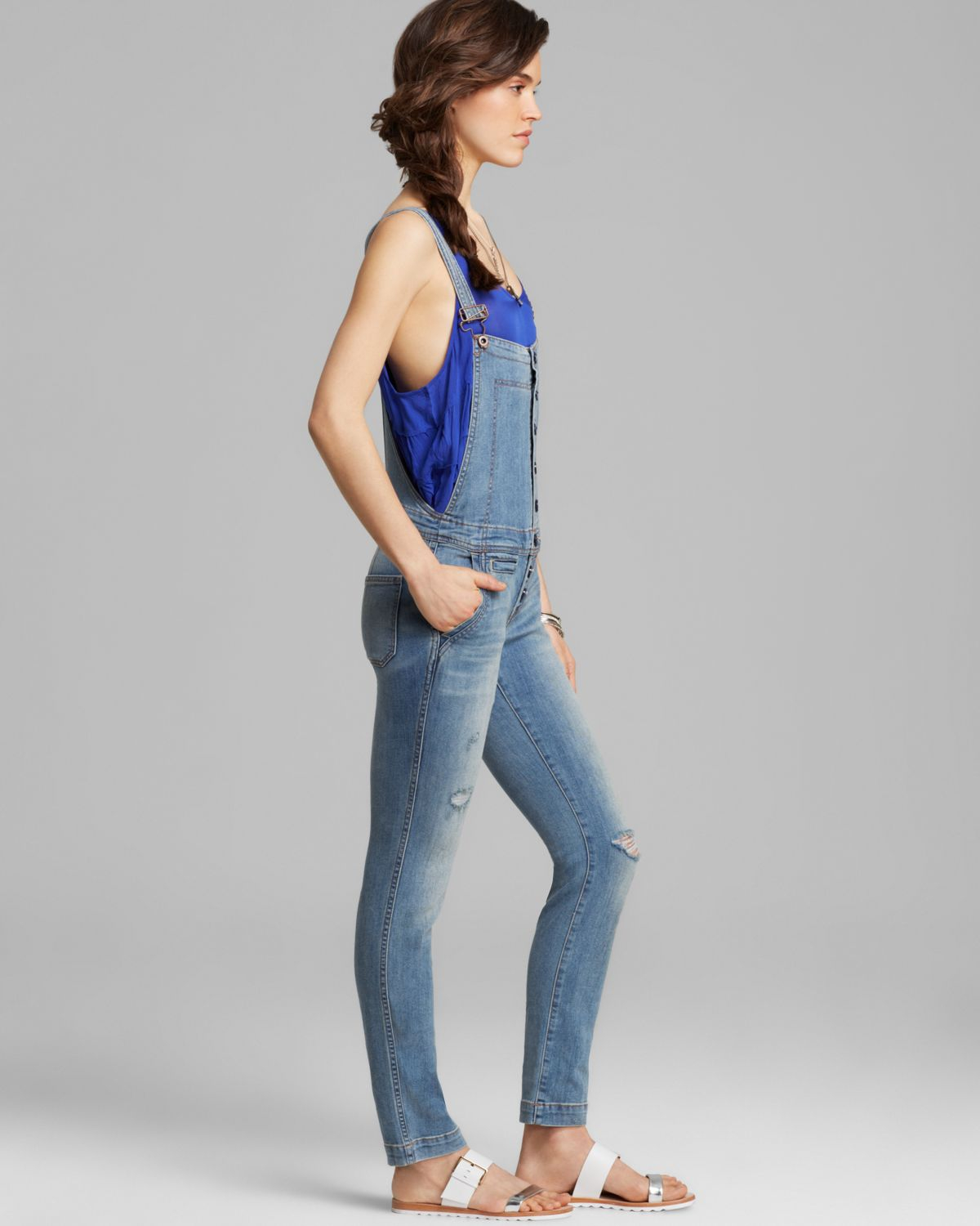 Free People Overalls Button Front In True Wash in Blue Lyst
