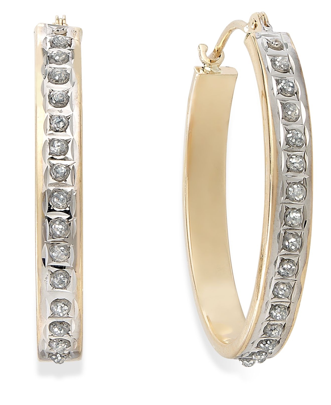 Macy's 14k White Or Yellow Gold Earrings, Diamond Accent Oval Hoop