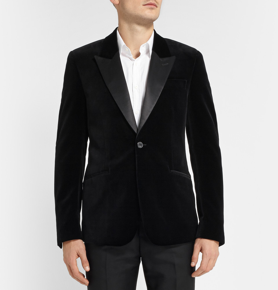 Alexander McQueen Black Slim-Fit Velvet Tuxedo Jacket for Men - Lyst