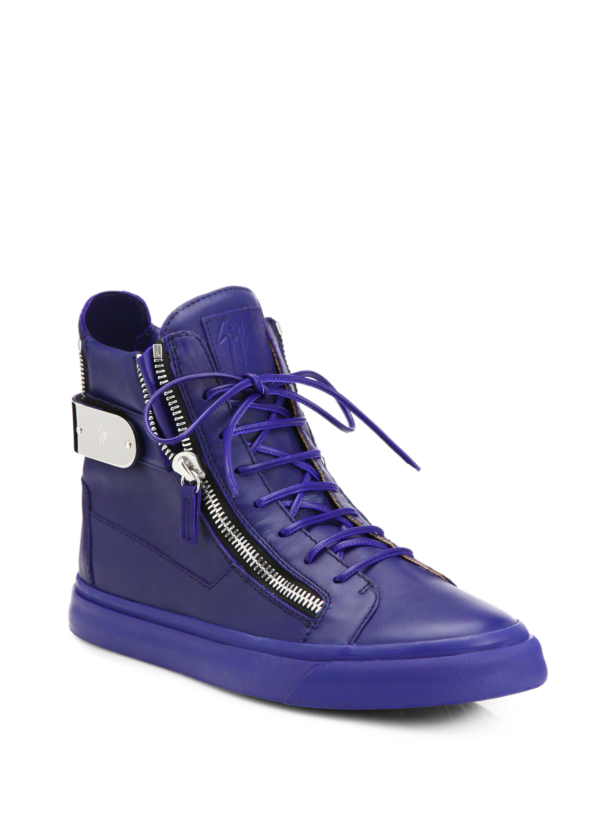 Giuseppe Zanotti Heel Bar Leather High-Top Sneakers in Blue for Men | Lyst