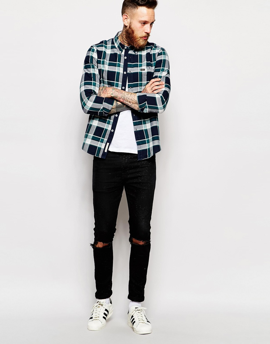 check shirt with black jeans