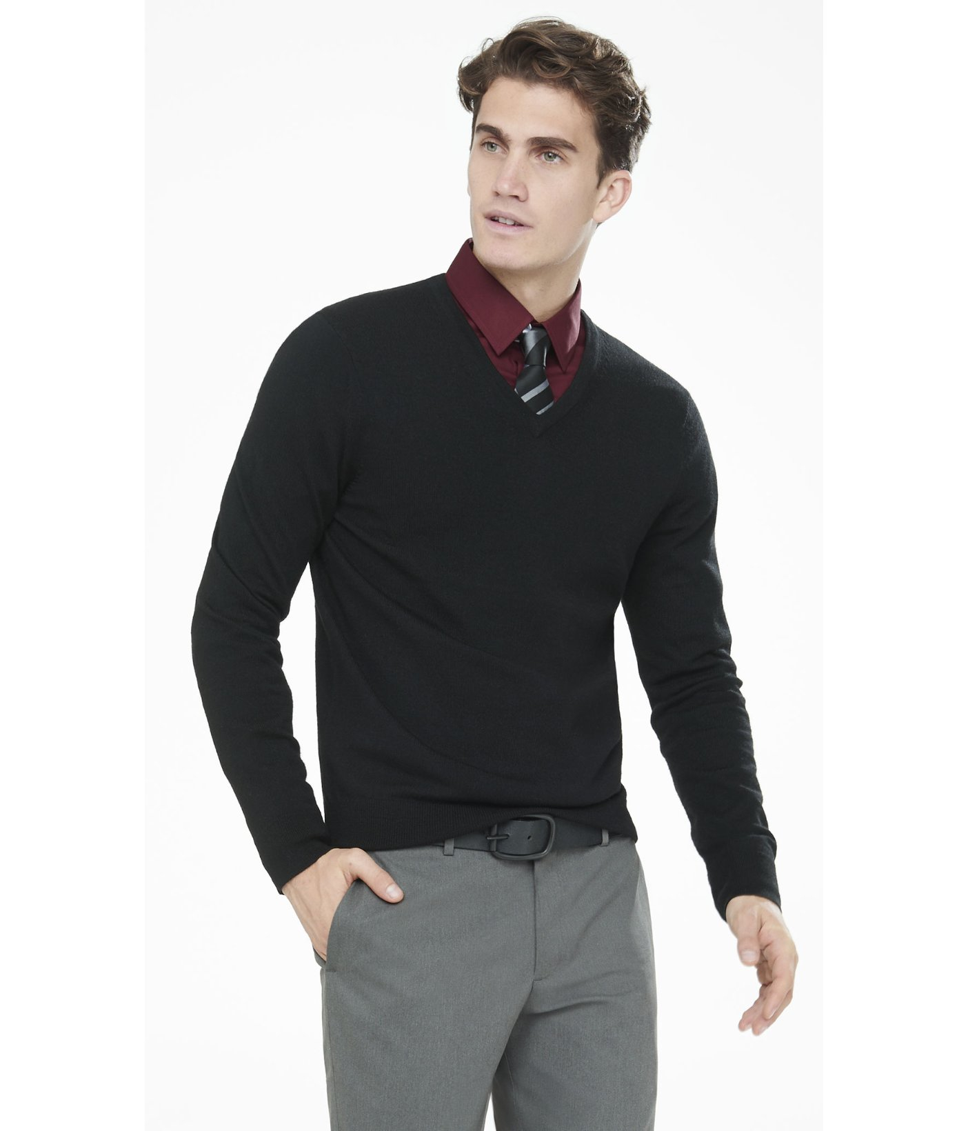 Express Merino Wool Vneck Sweater in Black for Men Lyst
