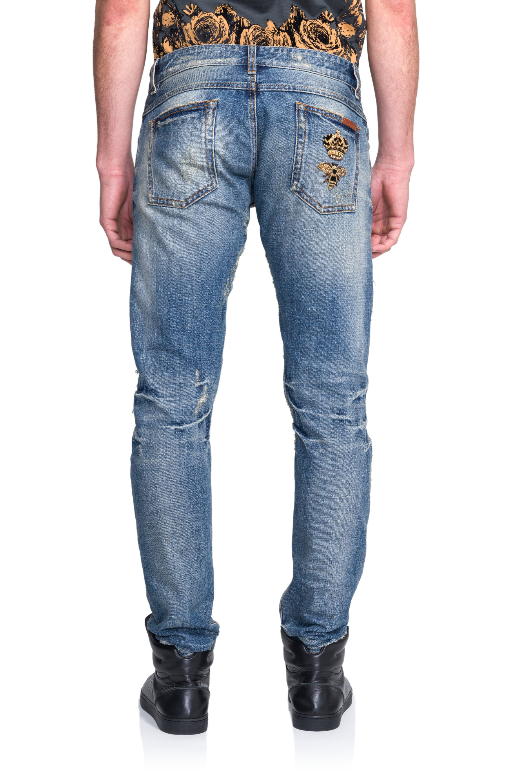 Lyst - Dolce & Gabbana Distressed Crown Patch Denim Jeans in Blue for Men