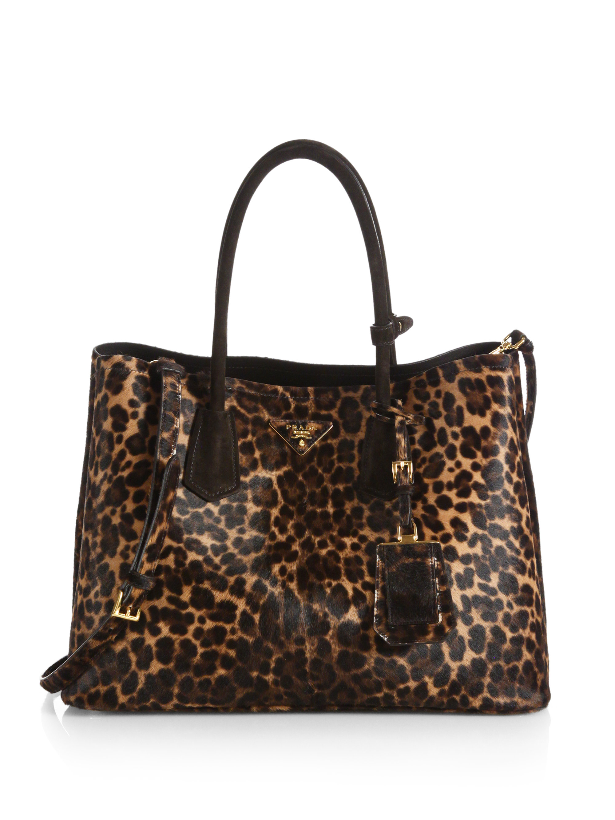 popular nylon bag leather handles - Prada Cavallino Calf Hair Double Bag in Animal (LEOPARD) | Lyst