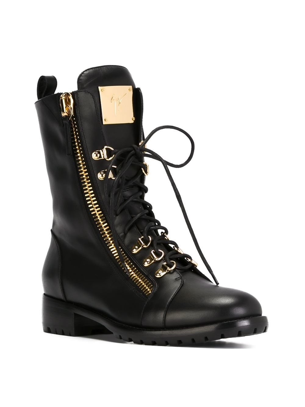 combat boots with zipper in back