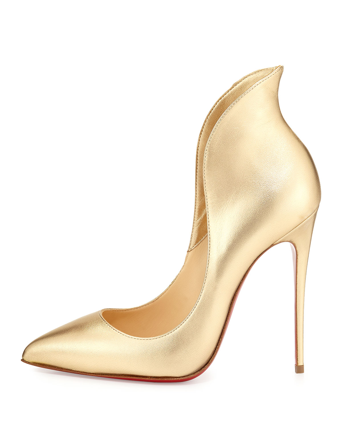 christian louboutin pumps Beige patent leather metallic gold ...  