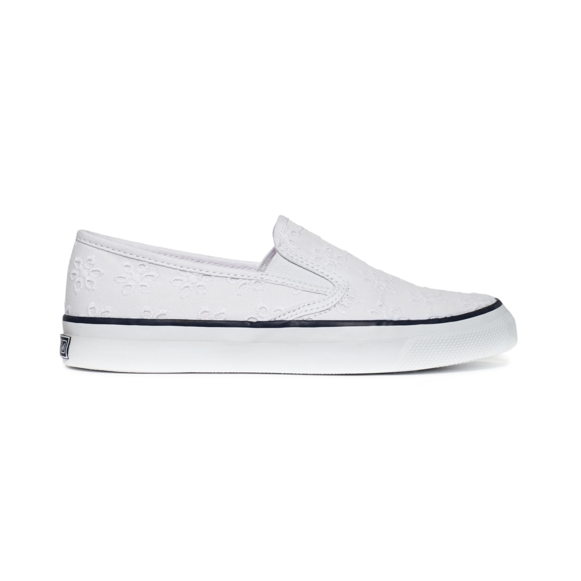 white sperry slip on sneakers