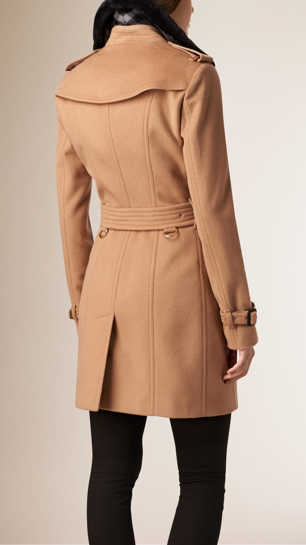 Burberry Fur Collar Wool Cashmere Trench Coat in Camel (Natural) - Lyst