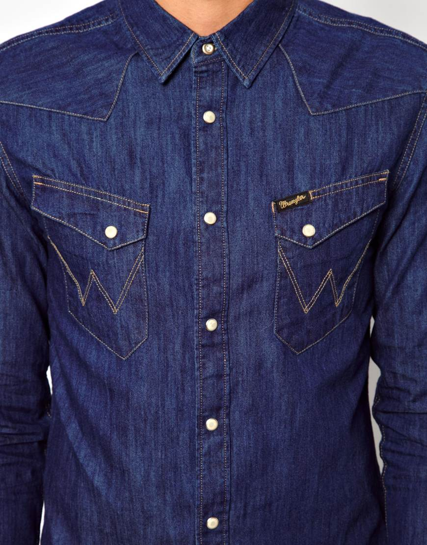 Wrangler Denim Shirt Slim Fit City Western in Blue for Men | Lyst Canada