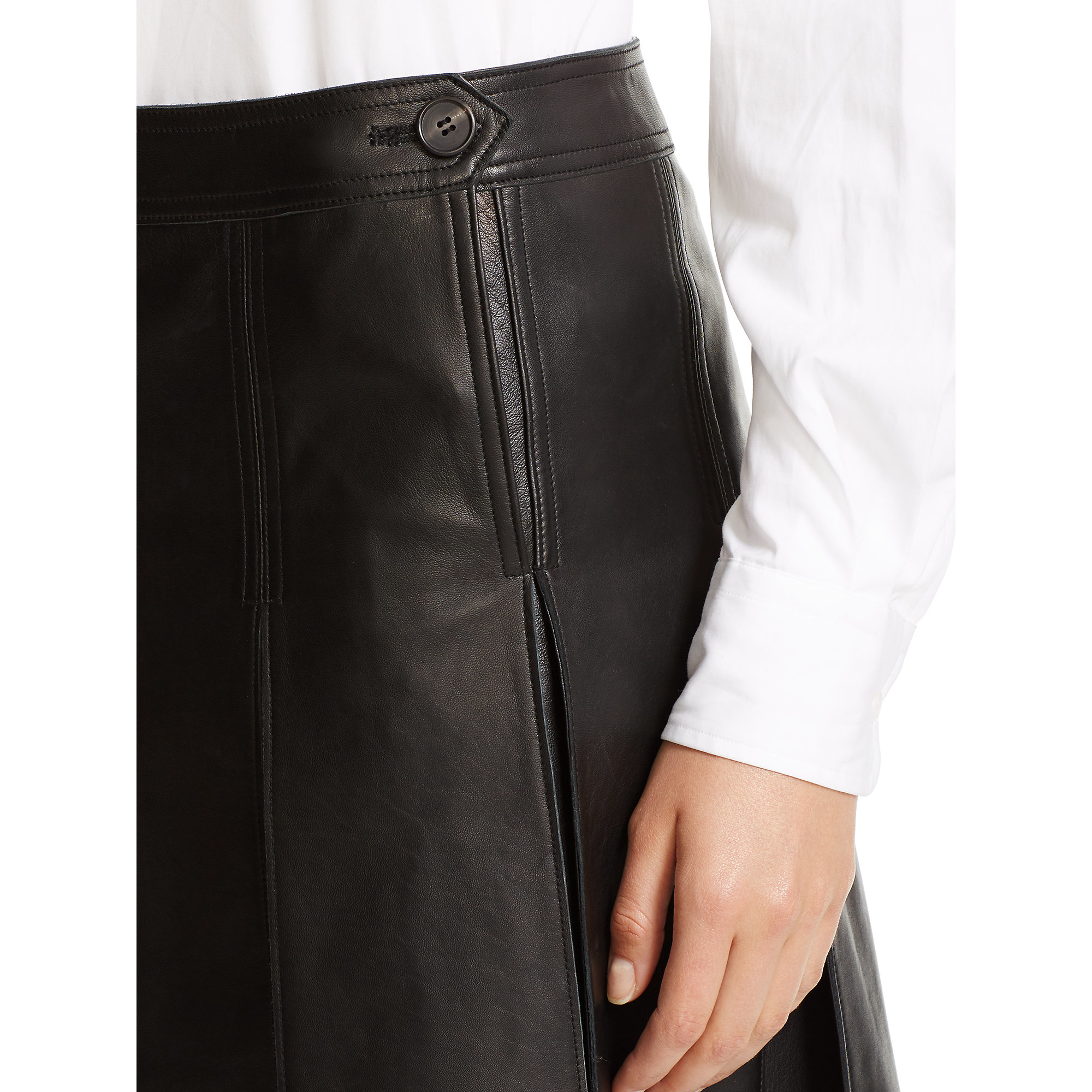 Polo Ralph Lauren Pleated Leather Skirt in Black | Lyst
