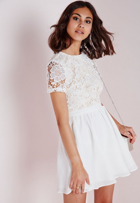 white short sleeve skater dress
