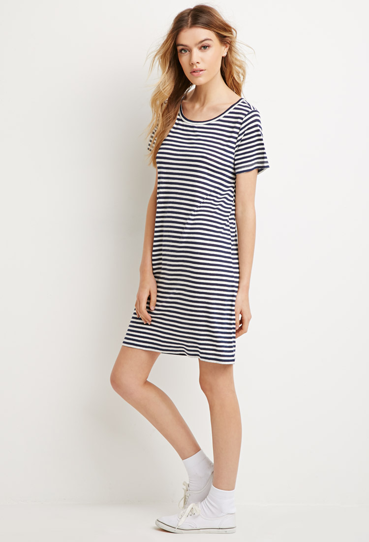Lyst - Forever 21 Striped T-shirt Dress in Blue
