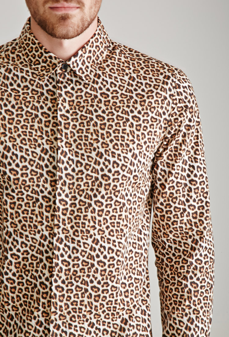 Forever 21 Collared Leopard Print Shirt in Cream/Black (Natural) for Men -  Lyst
